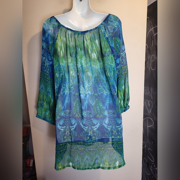Ricki's Vibrant Blue and Green Tunic, Size XL - Picture 2 of 6
